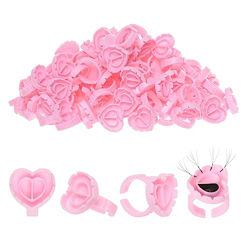 POCMKO 300PCS Heart Shape Eyelash Extension Rings, Lash Glue Cup for Volume Lashes Fan, Eyelash Extension Lash Rings