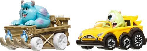 Hot Wheels Toy Cars, Disney Pixar Monsters, Set of 2 RacerVerse Die-Cast Vehicles with Character Drivers Optimized for Performance on RacerVerse Track