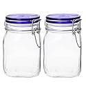 Bormioli Rocco Fido Collection, 2 Pack, 33¾ Oz. Food Storage Glass Jars, Airtight Rubber Seal & Glass Lid, With Stainless Wire Clamp, Made In Italy.