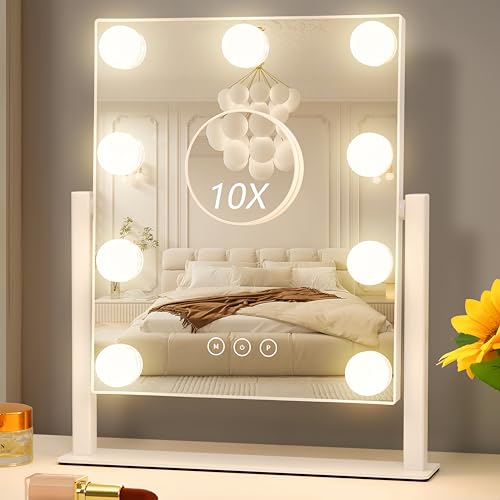 Acoolda Vanity Mirror with Lights, Hollywood Vanity Makeup Mirror with 9 Dimmable LED Bulbs, 3 Color Lighting Modes, Detachable 10X Magnification Beauty and Personal Care Acoolda Default Title