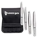 Tweezer Guru Eyebrow Tweezer Set for Women & Men - Professional Slant and Pointed Tweezers Set with Case - Precision Tweezers Kit for Facial Hair