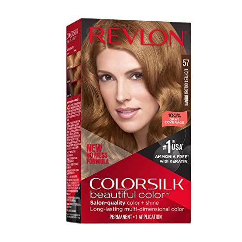 Revlon Colorsilk Beautiful Color Permanent Hair Color, Long-Lasting High-Definition Color, Shine & Silky Softness with 100% Gray Coverage, Ammonia