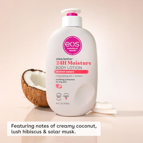 eos Shea Better Body Lotion Coconut Waters 16oz – 24H Moisture, Lightweight & Non-Greasy, Natural Shea, Vegan Coconut Body Lotion