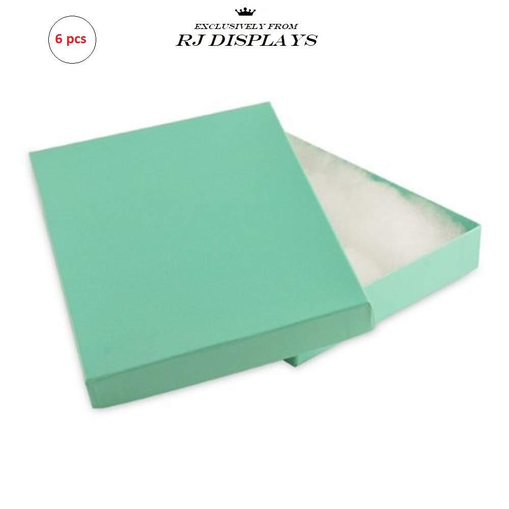 6 Pack Cotton Filled Teal Blue Robin Egg Color Cardboard Paper Jewelry Necklace Bracelets Watches Pocket Watches Gift and Retail Boxes Size 5.25 X…