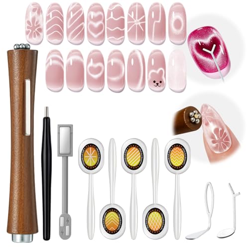 modelones Cat Eye Magnet, 10PCS Cateye Magnet for Nails Cat Eye Gel Nail Polish Tools Heart Hole Square Powerful 3-in-1 Dual Head Magnetic Wand Heart Beauty and Personal Care modelones Default Title