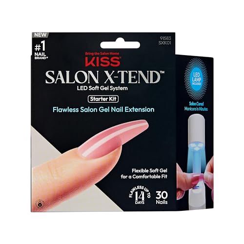 KISS Salon X-tend, Press-On Nails, Nail glue included, Tone', Medium Pink, Long Size, Coffin Shape, Includes 30 Nails, 5Ml Led Soft Gel Adhesive, 1 Beauty & Personal Care KISS