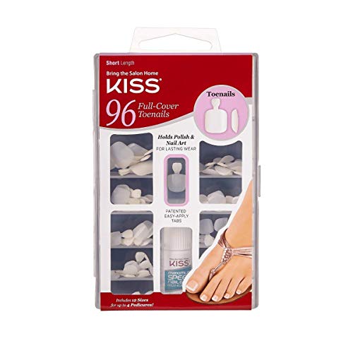 KISS 96 Full Cover Toenails Kit, Long Lasting Fake Nails, DIY Home Manicure Set with Pink Gel Nail Glue 3 g / 0.11 oz. and 96 Fake Toenails in 12 Beauty & Personal Care KISS