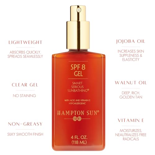 Hampton Sun SPF 8 Classic Sun Gel, Ultra-Hydrating Luxury Sunbathing Gel, Walnut Oil for Deep, Rich, Long Lasting Tan, Anti-Aging with Jojoba Oil