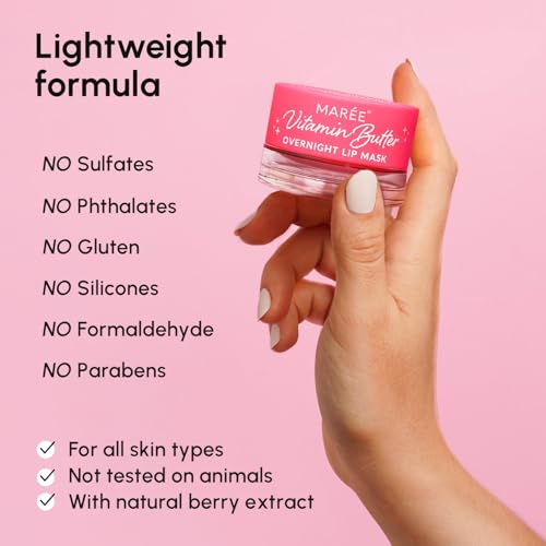 MAREE Lip Moisturizer & Overnight Lip Mask – Hydrating Butter Balm with Hyaluronic Acid for Very Dry Lips – Intensive Lip Care, 1pc