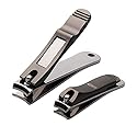ILLILOTS Nail Clippers Set with Build-in Nail File, Durable Sharp Zinc Alloy Fingernail Clipper and Toenail Clipper with Tin Case, Matte Gray