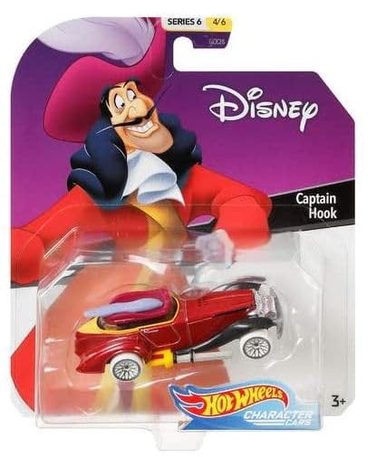 Hot Wheels Set of 6 Disney/Pixar Character Cars, Series 6, 1/64 Collectible Die Cast Toy Cars, with Steamboat Willie, Ariel, Jiminy Cricket, Captain…