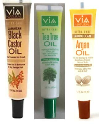 VIA NATURAL Ultra Care Jamaican Black Castor Oil, Excellent Hot Oil Mositurizer, Tea Tree & Argan Oil For Hair, Scalp & Body, Bundle (1.5 fl.oz Each)