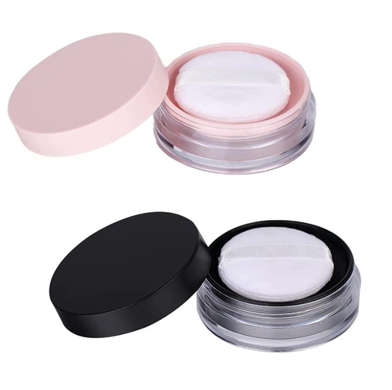 HLLMX 2 PCS Empty Loose Powder Container 10g Reusable Loose Powder Compact Case Make Compact Container DIY Makeup Powder Case with Sponge Powder