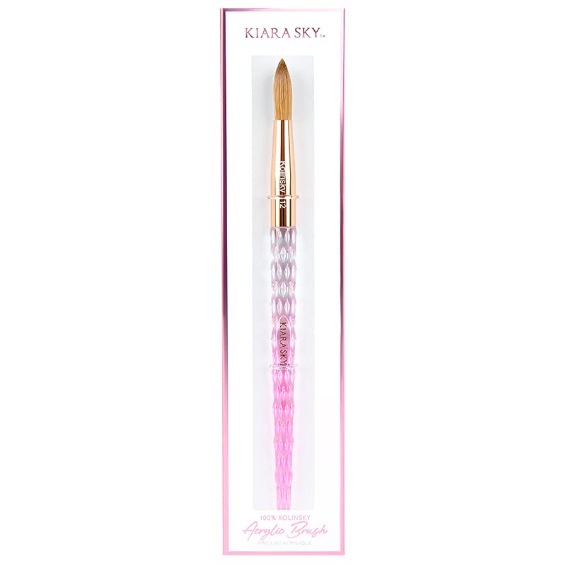 Kiara Sky Acrylic Brush #12 - Pink | 100% Pure Kolinsky | Crystal Cut Handle and Acetone Resistant