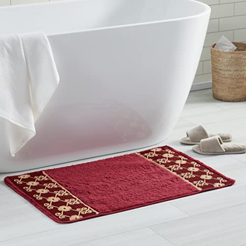 Popular Bath Bath Rug, Vlegant Rosa Collection, Burgundy/Gold