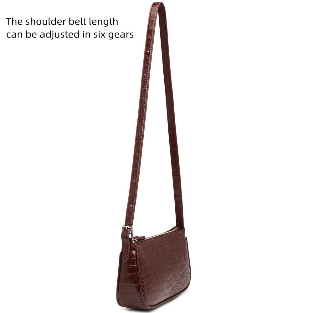 WSRYDJDL Small Purse for Women, Adjustable Shoulder Bags Crocodile Pattern Clutch Purse with Zipper Closure Retro (Black)