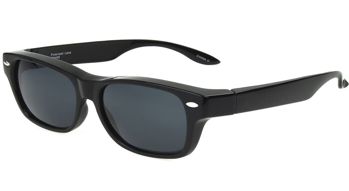 Solar Shield Dioptics Solar shield Fits over Sunglasses (FO-056) UnisexWay shape Black glossy frame,Smoke lenses 54 mm,Gray,SS FO-056