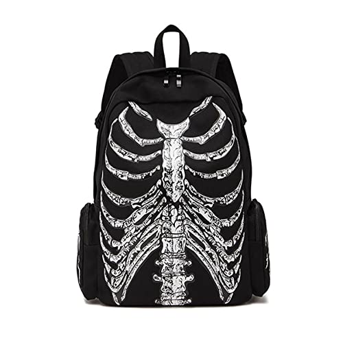 LREUIP Goth Backpack Grunge Backpack Y2k Fashion Skull Backpack Hooded Backpack Gothic Black Shoulder Bag Goth Messenger Bag (Backpack Skeleton)…