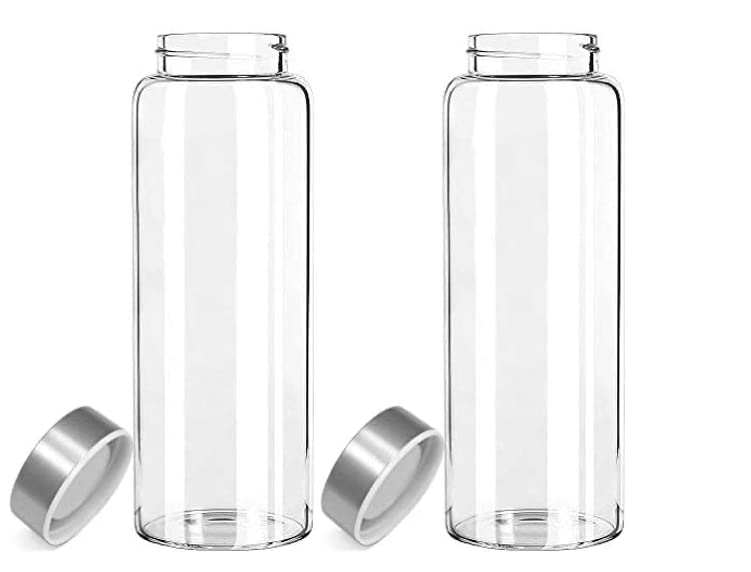 Millan Collection 2 Pack - 32 oz Glass Water Bottle, Wide Mouth, BPA Free with Leak-Proof Stainless Steel Lid (2)
