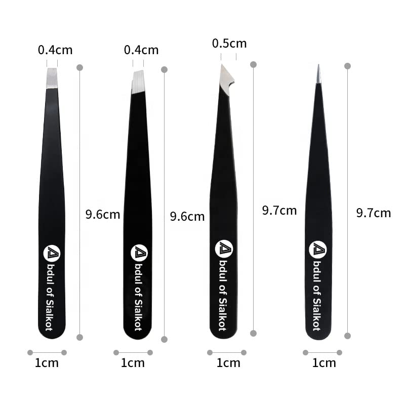 Abdul of Sialkot Eyebrow Tweezer Set for Women & Men - Professional Slant and Pointed Tweezers Set with Case - Precision Tweezers Kit for Facial Hair