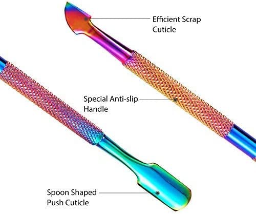 Easkep Cuticle Trimmer with Cuticle Pusher, Cuticle Remover Professional Stainless Steel Cuticle Cutter Nippers Rainbow Sharp Sturdy Pedicure Manicure