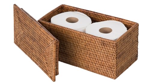 KOUBOO La Jolla Rattan Box, Toilet Roll Storage, Storage Boxes, Rattan Basket Decorative Boxes, Storage Container, Rectangular, Honey - Brown