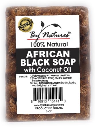 By Natures 100% Natural African Black Soap With Coconut Oil 6.0 Oz (Pack of 1)