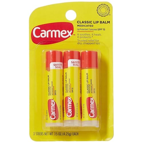 Carmex Broad Spectrum SPF 15 Water Resistant Sun Screen .15 OZ (3 pack of 3 sticks, 9 sticks total)
