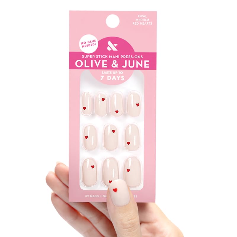 Olive & June Classic Super Stick Mani Press On Nails | No Glue Needed | 32 Tab Nails 16 Sizes | Non-Toxic Tabs Easy On-Off Non-Damaging Realist Look | Beauty & Personal Care Olive & June