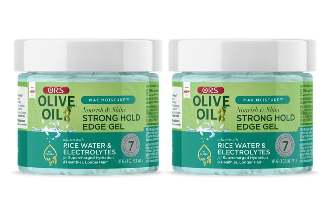 ORS Olive Oil Max Moisture Nourish & Shine Strong Hold Edge Gel with Rice Water & Electrolytes 4 Oz (Pack of 2)