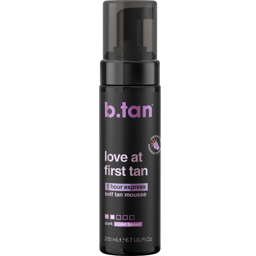 b.tan Violet Base Self Tanner Mousse | Love At First Tan - Best, 1 Hour Express Sunless Tanning Foam, Cancels Orange Tones, Dark Bronzing Glow, No Beauty and Personal Care B.TAN Default Title