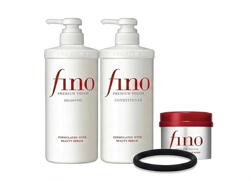 TJ SIGNATURE Fino Premium Touch Hair Care Set - Shampoo (550ml), Conditioner (550ml) & Mask (230g) - 4-Piece J-Beauty System for Dry Damaged Hair