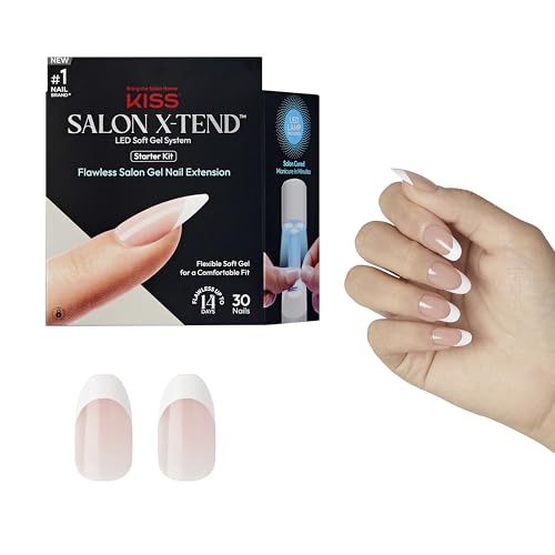 Kiss Salon X-tend, Press-On Nails, Nail glue included, Pure', Light White, Medium Size, Oval Shape, Includes 30 Nails, 5Ml Led Soft Gel Adhesive, 1 Beauty & Personal Care KISS