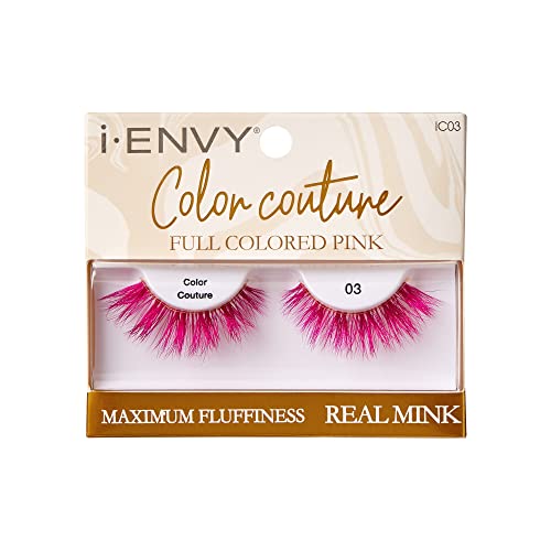 iENVY False Eyelashes Real Mink Color Couture Full Colored Lashes Maximum Fluffiness and Volume Fake Eyelashes (Pink)