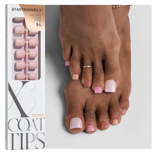BTArtboxnails XCOATTIPS Bare 5-Shade Nude Press On Toenails, S-L Square Beauty and Personal Care BTARTBOXNAILS Default Title