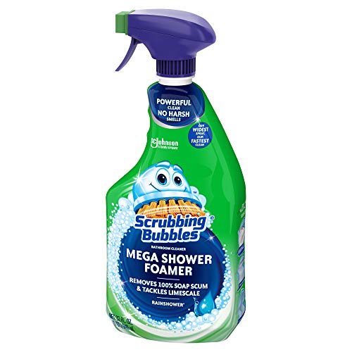 Scrubbing Bubbles Mega Bathroom and Shower Cleaner Spray, Foaming Action Removes Limescale and Soap Scum, Rainshower Scent, 32oz