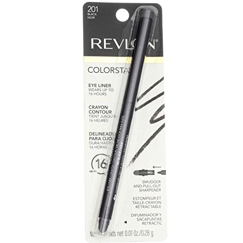 REVLON ColorStay Pencil Waterproof Eyeliner, Smudge-Proof, Eye Makeup with Built-In Sharpener, Packaging May Vary, 201 Black, 0.01 oz
