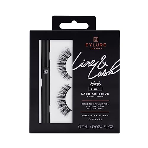 Eylure Line & Lash Kit, 2-in-1 Lash Black Glue Eyeliner and False Lashes, Faux Mink Wispy