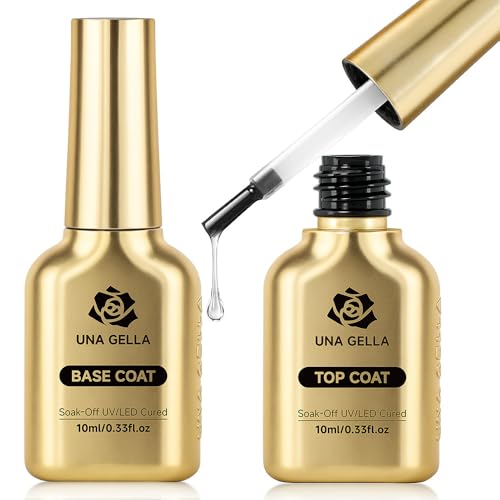 UNA GELLA No Wipe Gel Top Coat Base Coat Set, 2PCS Highly Glossy Top Coat Gel Nail Polish Strengthen and Acid-Free Clear Nail Base Soak Off, Key Beauty and Personal Care UNA GELLA Default Title