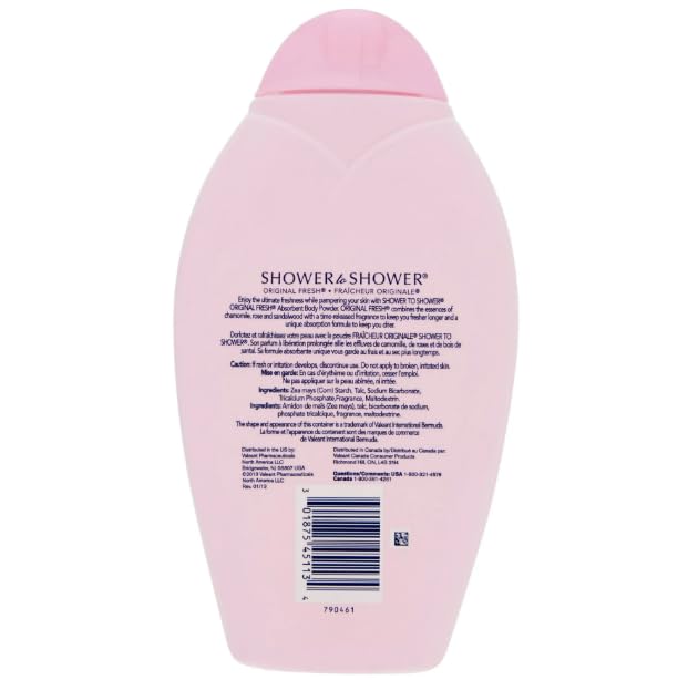 Shower to Shower Absorbent Body Powder, Original Fresh with Chamomile, 13-Ounce Bottles (Pack of 2)