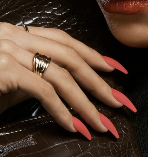 Kiss Gel Fantasy Matte Pinkish Red Long Length Coffin Shape Nails (Pack of 1) Beauty & Personal Care KISS