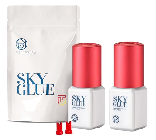2 Bottles Sky Glue S+ for Eyelash Extension 5ml - Powerful Strong Professional Black Bonding Adhesive for Lash Extensions / 1-2s Fast Drying / 6-8