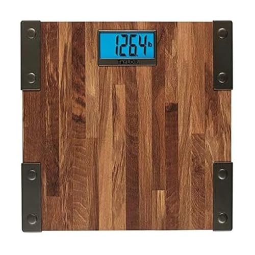 Taylor Digital Scales for Body Weight, Extra High Accurate 440 LB Capacity, Unique Blue LCD, Farmhouse Look, Auto On and OffScale, 12.4 x 12.4…