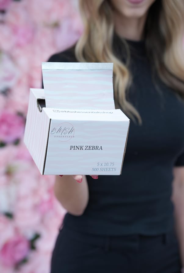 Blush Essential Pink Zebra Hair Salon Aluminum Foils - 500 Sheets, 5in x 10.75in - Tin Foil for Highlighting, Balayage, and Hair Color, Cute Hair