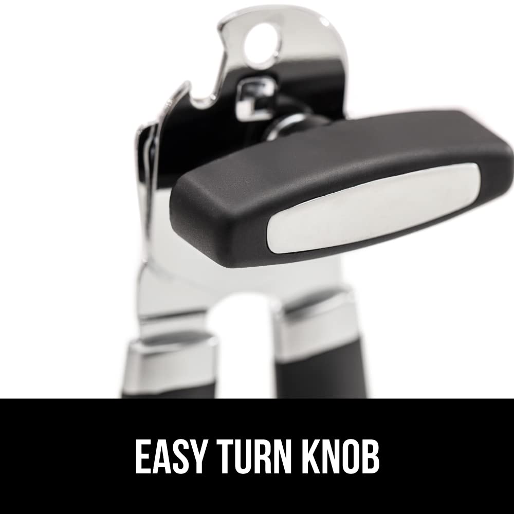 GORILLA GRIP Stainless Steel Can Opener – Smooth Edge Manual Opener with Easy-Turn Knob & Ergonomic Handle – Black