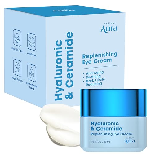 Radiant Aura Hyaluronic Acid & Ceramide Eye Cream For Dark Circles - Dermatologist Tested, Anti Aging Korean Skin Care - Deep Hydration & Depuffing