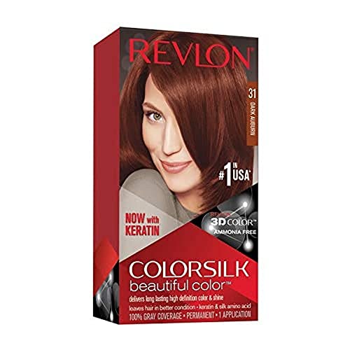 Revlon Permanent Hair Color, Permanent Hair Dye, Colorsilk with 100% Gray Coverage, Ammonia-Free, Keratin and Amino Acids, 31 Dark Auburn, 4.4 Oz
