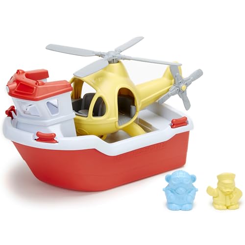Green Toys Rescue Boat with Helicopter Red, 1 EA