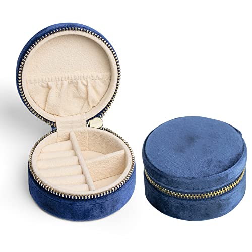 SoleGood Plush Velvet Small Jewelry Box Necklace Ring Storage Organizer Mini Jewelry case Jewelry Travel Organizer for Women Girls (Ocean Blue)