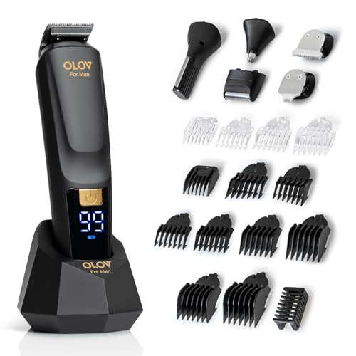 OLOV For Man Beard Trimmer, 21 Piece All-in-One Mens Grooming Kit and Hair Clipper, Nose, Ear,Body and Face, Electric Razor with USB Recharge Dock Beauty and Personal Care OLOV For Man Default Title